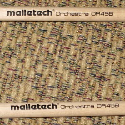 ONE pair new old stock (with packaging) Malletech OR45B Orchestra Series Mallets (Bells, Xylophone, Glock and multi-percussion) 1 and 1/8" Hard Heavy White Ball Heads, Orchestra Length Birch Handles (from around 2019) Made in USA image 2