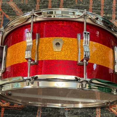 Ludwig 6.5” x 14” Classic Maple Snare Drum - Tri-Band Red & Gold Sparkle image 2