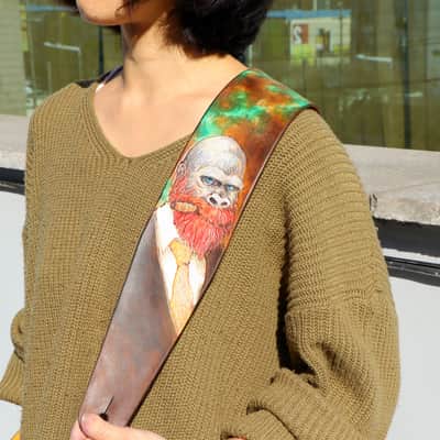 burnyblack wide guitar strap leather - Vincent gorilla brown/green image 3