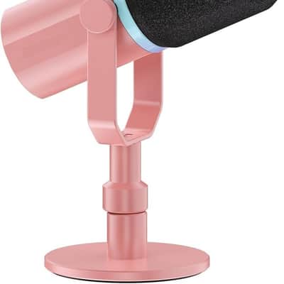 XLR USB Dynamic Microphone with Desktop Stand Gifts for Podcast Recording PC Computer Gaming Streaming Vocal Voice-Over, Studio Metal Mic, RGB Light, Mute Button, Headphones Jack (Pink) image 1