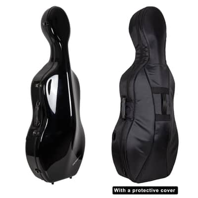 Crossrock Ultra Carbon Fiber Case fits 4/4 Full Size Cello, Super lightweight as 6 lb, with Protective Cover, TSA Lock -Gilded Black image 1