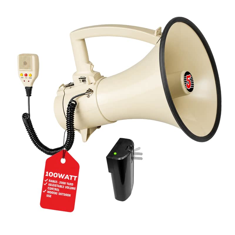 5 Core Megaphone Speaker 100W Loud Rechargeable Bullhorn w Built-in Siren image 1