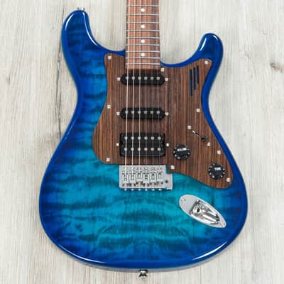 Mint Magneto U-ONE Sonnet Modern US-2300 HSS Guitar, Rosewood Fretboard, See Thru Blue Quilt image 2