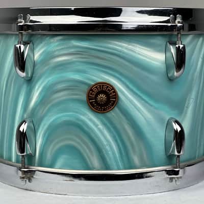 Gretsch 20/12/14/5.5x14" Progressive Jazz 60's Round Badge Drum Set - Aqua Satin Flame image 15