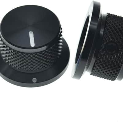 2pcs Aluminium Potentiometer Knobs 1/4" Universal Top Hat Knobs Bell Control Knob with Set Screw for Guitar/Bass/AMPS/Preamps Black with Indicator image 2