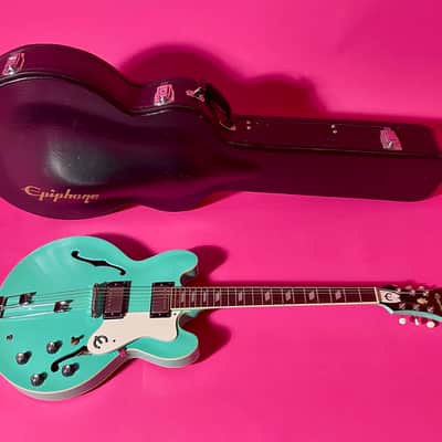 1998 Epiphone Riviera rare color Turquoise frequensator tailpiece image 22