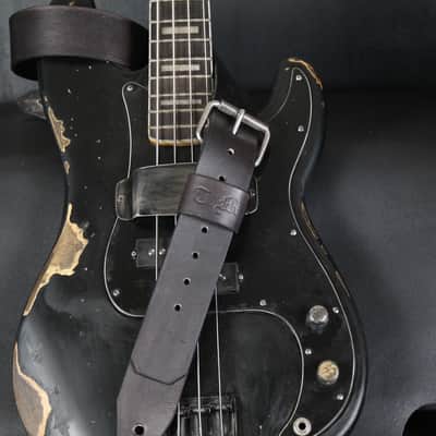 Personalized Handmade Leather Guitar Strap. Buckle. 47”to 54”..2” wide  Antique BLACK image 8