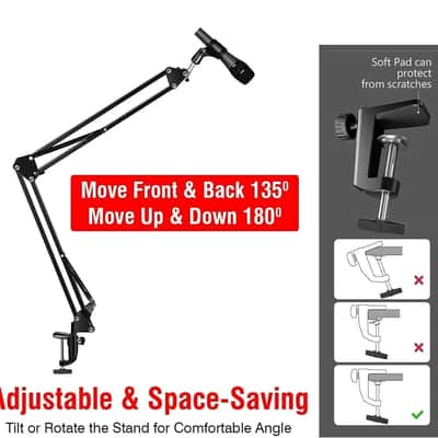 Podcast Mic Boom Arm Kit – Adjustable Desk Mount Scissor Arm with Pop Filter & Shock Mount image 3