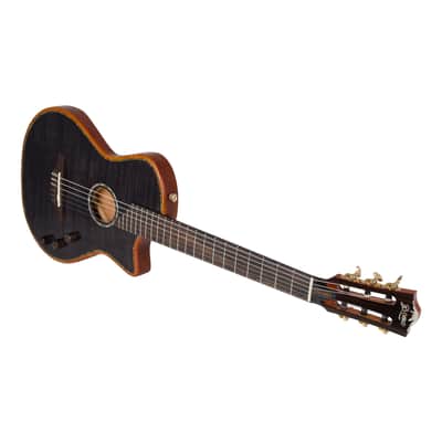Bromo BEN2C Electric Nylon String Guitar, Thinline Fully Chambered Semi-Hollow Body Slim Neck Dual Pickup Stage Live Performance Fusion Classical Guitar with Hard Case (Transparent Black) image 2