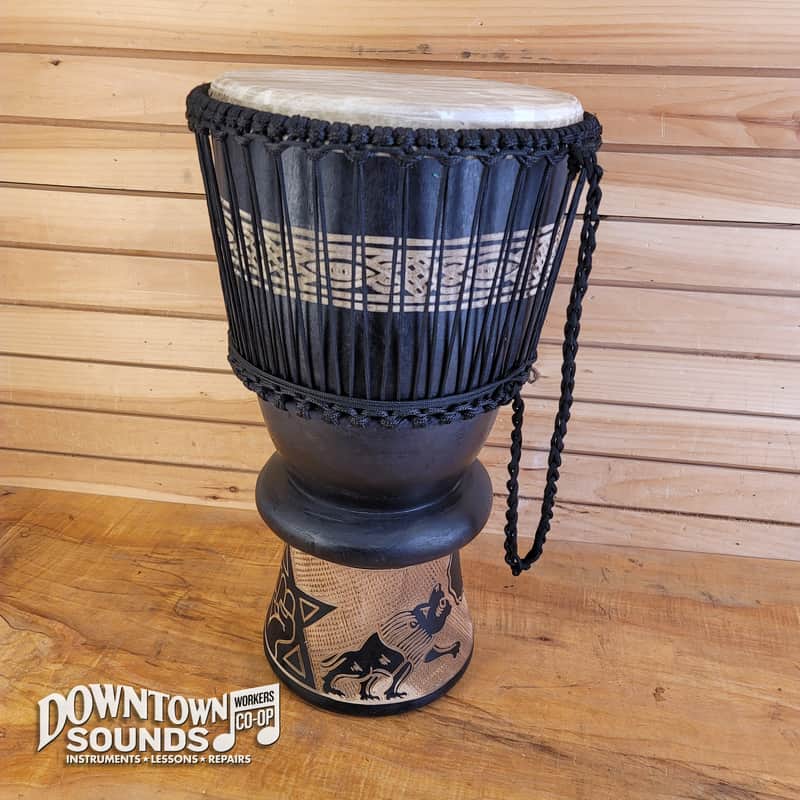 Made in Ghana 12” Hand-Made Premium Ghanaian Deluxe Djembe - All Solid Wood, Traditional Carvings, Rope-Tuned, Ornamental Lip Construction image 1