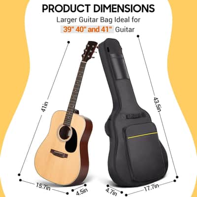 41 In Acoustic Guitar Bag 0.35 In Thick Padding Water Resistent Dual Adjustable Shoulder Strap Guitar Case Gig Bag with Back Hanger Loop, Black image 3