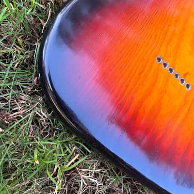 MJT VTS One Piece Ash Hardtail Stratocaster Body 2020  Sunburst  with Fender Bridge image 7