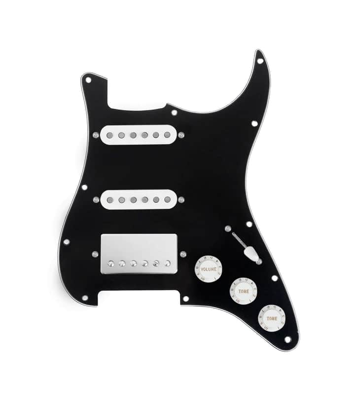 920D Custom HSS Loaded Pickguard For Strat With A Nickel Smoothie Humbucker, White Texas Vintage Pickups, White Knobs, and Black Pickguard image 1