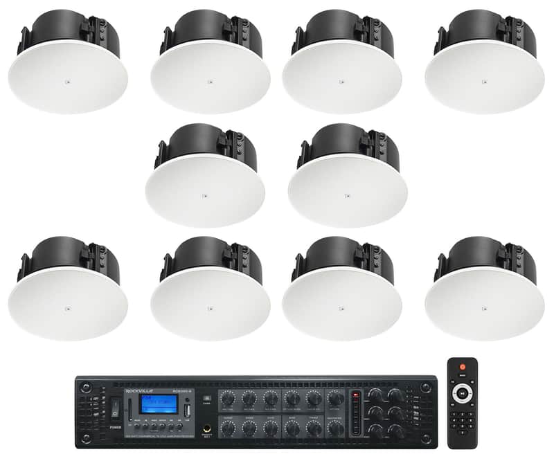10 JBL Control 424LP 4" Low Profile 70v Commercial In-Ceiling Speakers+Amplifier