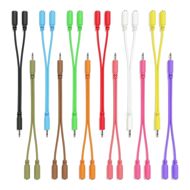 ExcelValley - 12-Pack - Mono Splitter Y Patch Cables - TS 3.5mm 1/8" Eurorack Synth Synthesizer image 1