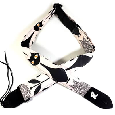 Black and White Cats and Flowers Guitar Strap - Mid Century Modern Cat Flower Pattern Guitar Strap-Kitty Guitar Strap-Universal Guitar Strap image 3