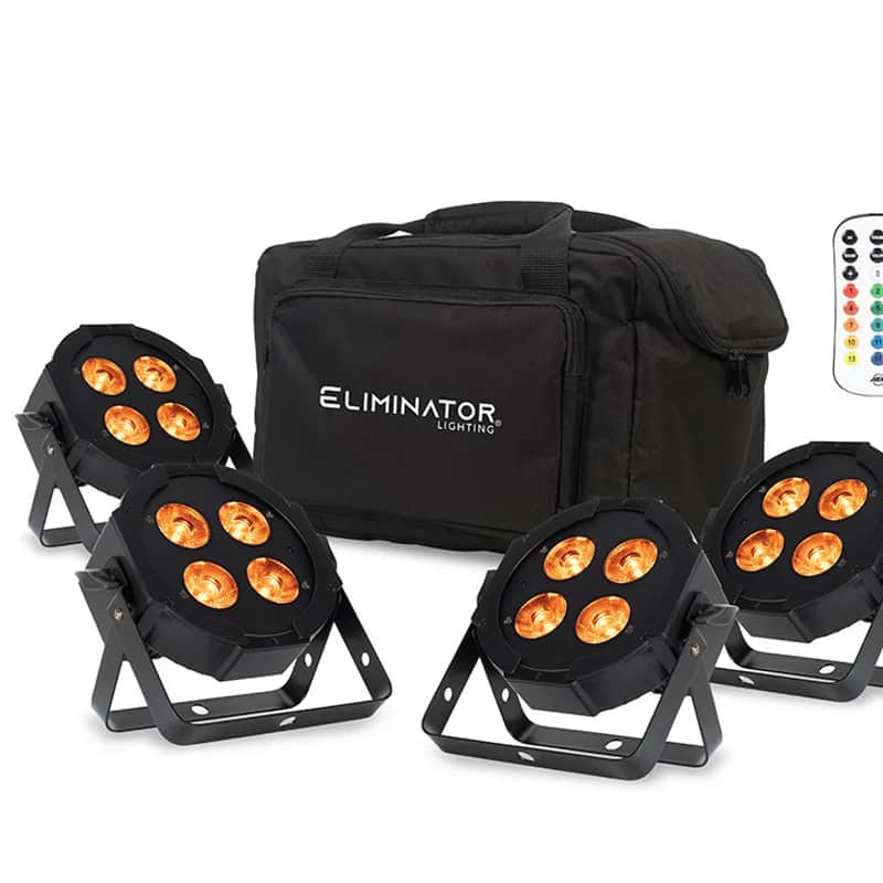 American DJ MEG400 Mega Flat Hex L PAK4; 4 LED PAR PAK etc. Includes 4 lightweight LED pars, a carrying bag, a wireless remote, plus power and DMX cables image 1
