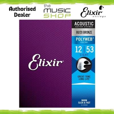Elixir Polyweb Acoustic Guitar Strings, 80/20 Bronze, Light, 12-53 - 11050 image 1