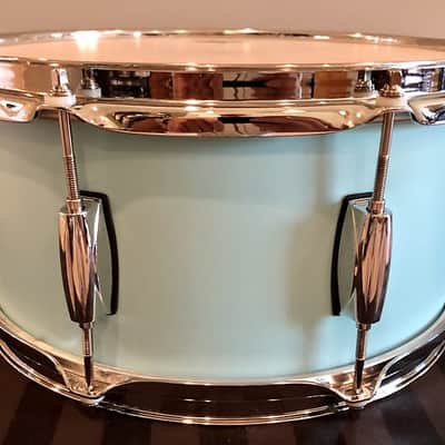 D.P. Custom Preferred Power Piccolo 6.5”x13” 6-Ply Maple Snare Drum Sea-Foam Blue-Sea Foam Blue / Brand New image 4