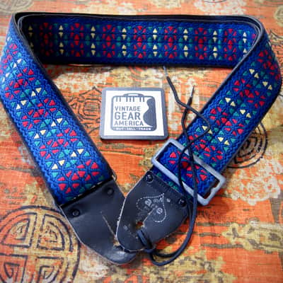 ACE Guitar Strap Blue Kaleidoscope Model as used by Rolling Stones Circa-1960s-Blue with Red, Green & Yellow Diamonds image 12