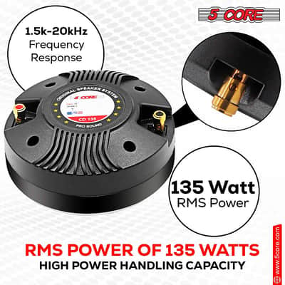 5 Core Compression Driver Pair 270W Combined RMS Titanium Tweeter Diaphragm 8 Ohm 1.75" Voice Coil High Frequency 1.5k-20kHz Weatherproof Thro image 21