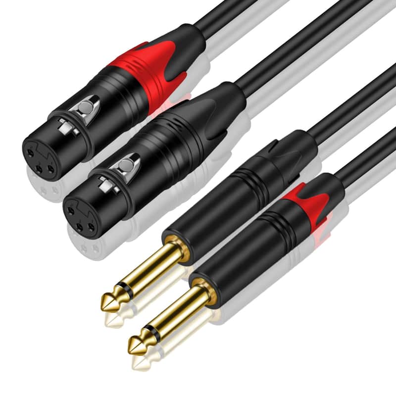 Dual 3-Pin XLR Female to Dual Male 6.35mm 1/4'' TS Mono Microphone Audio Patch Cable, 6FT XLR to 6.35mm TS Splitter Converter Cable, 2 x Quarter Inch to 2 x XLR Mic Adapter Cord for Mixer image 1