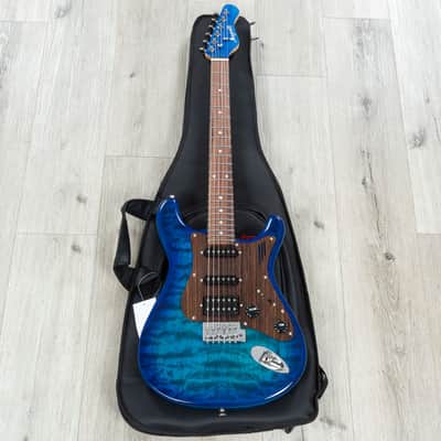 Mint Magneto U-ONE Sonnet Modern US-2300 HSS Guitar, Rosewood Fretboard, See Thru Blue Quilt image 10