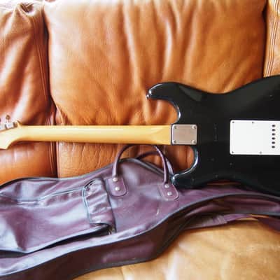 1980 Greco SE-800 Super Real Black, V neck with rosewood slab board (MIJ S-Style) + Original gig bag image 5