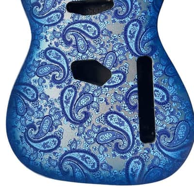 Mahogany Wood Telecaster Tele Style Guitar Body in Paisley Blue image 1