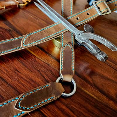 "Frodo" - Elegant hand stitched leather guitar strap with decorative ring image 22