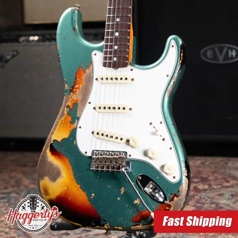 Fender Custom Shop 1965 Stratocaster Super Heavy Relic Electric Guitar - Super Faded Aged Sherwood Green Metallic over 3-Color Sunburst with Hardshell Case image 1