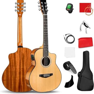 36-Inch Acoustic Electric Guitar Kit, 3/4 Size Cutaway Guitar Bundle with Gig Bag for Kids Beginners, Natural Top image 1