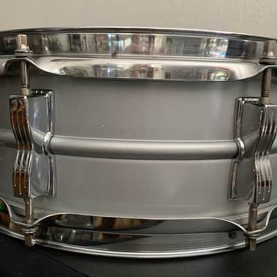 Ludwig L-404 Acrolite 5x14" 8-Lug Aluminum Snare Drum with Rounded Blue/Olive Badge 1979 - 1993 - Gray image 5