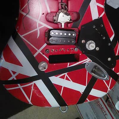 Kramer Ad Guitar Project Frankenstein eVh Striping Birds Eye Maple Neck Skunk Stripe Maple Relic image 9
