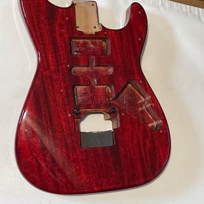 Made in USA KNE Charvel Pro Mod So Cal Style Red Stain Mahogany Guitar Body Floyd Ready Truss Wheel Cutout image 3