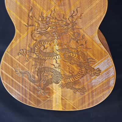 Blueberry Handmade Baritone Acoustic Guitar Dragon Motif image 9