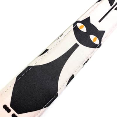 Black and White Cats and Flowers Guitar Strap - Mid Century Modern Cat Flower Pattern Guitar Strap-Kitty Guitar Strap-Universal Guitar Strap image 2