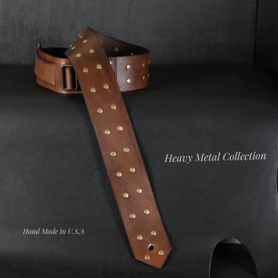 Studded Leather Guitar Strap. 2.5” Wide. 47” to 54” adjustable. Antique Brown image 2