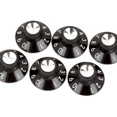 Set of 6 Fender Pure Vintage Black/Silver Skirted Amplifier Knobs image 1