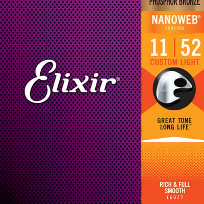 Elixir 16027 Nanoweb Phosphor Bronze Acoustic Guitar Strings - Custom Light (11-52) image 1