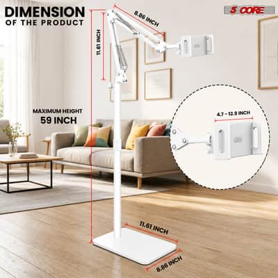 5 Core Tablet Floor Stand 360° Rotatable Adjustable Overhead Universal Bed Phone iPad Stand image 7