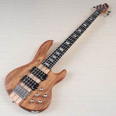 Custom Zebra Wood Top 5 String Electric Bass, Okoume Wood Body, Maple Neck Through, 24 Frets Fingerboard image 1