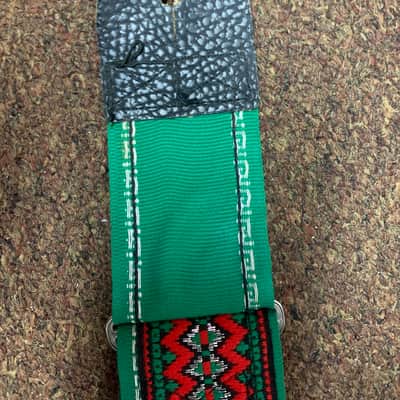 VINTAGE Green and Red pattern STRAP for GUITAR with metal buckle image 4