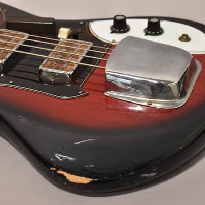 1960s Kingston (Kawai/Teisco) Solidbody Electric Bass Guitar Red Burst MIJ image 11