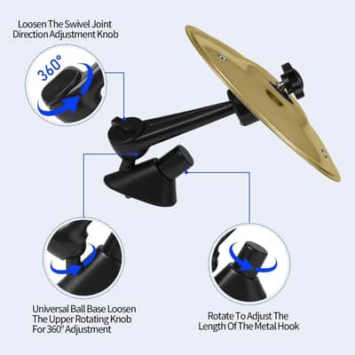 5.5 Inch Car Cymbal Air Vent, Mini Crash Cymbal Set with Drum Stick | Drum for Car Clip-On Dashboard Decor, Fun Gift for Drummers & Music Lovers, Universal Fits Most Vehicles, Gold 1 Pack image 3
