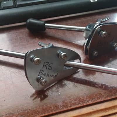 Tama Vintage TRAK PAIR Bass Drum SPUR MOUNTS W/ BACKING PLATE & LEGS MIRROR IMAGE RARE PARTS 80s image 5