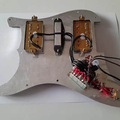 Handmade prewired HSH neodymium Strat pickguard with HB split switch TR BL and mid PU cutoff switch. PAF style HB's. image 15