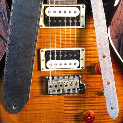 Handmade in Michigan by Roem Leather 2 1/4" Handmade Leather Guitar Strap Rich Black image 2