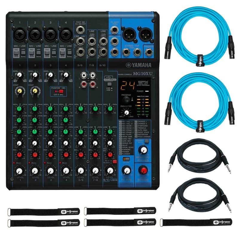 Yamaha MG10XU 10 Input Effects USB EQ Filters Stereo Live Mixer w Blue Cables image 1