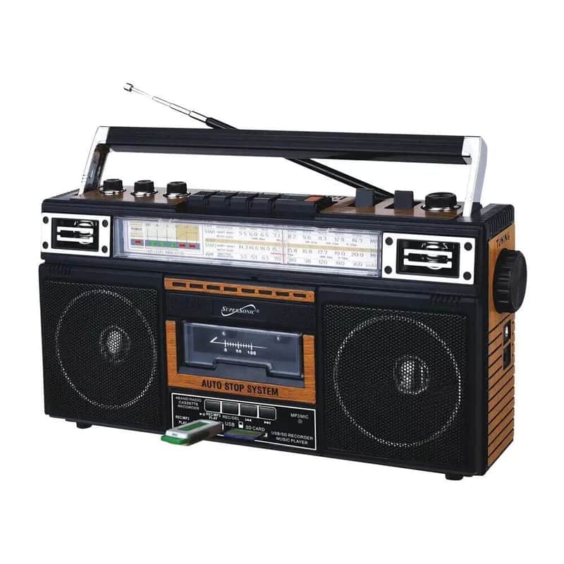 Vintage Cassette Recorder & Bluetooth Boombox | Tape-to-Digital Converter, AM/FM/SW Radio, USB/SD MP3 Player image 1